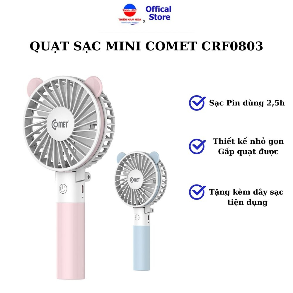Quạt sạc Comet CRF0803 - Quạt mini siêu mát để Balo, cho NV văn phòng, học sinh sinh viên...sạc USB tiện dụng