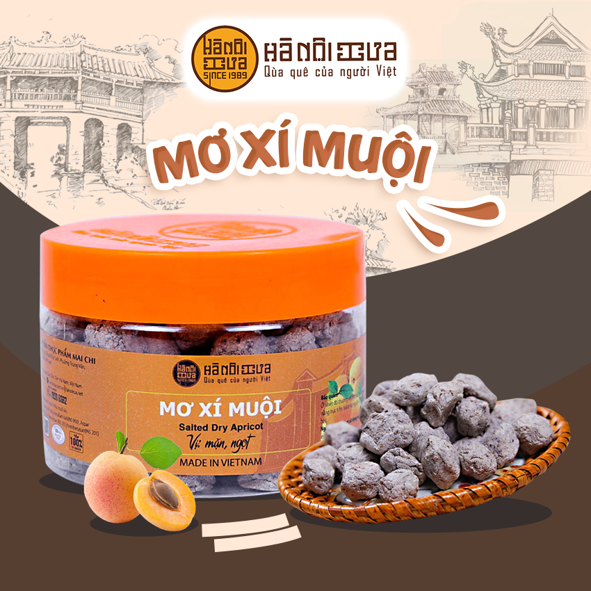 Ô mai Mơ xí muội vị chua mặn ngọt đồ ăn vặt Hà Nội Xưa hấp dẫn ngon đúng vị nhiều vitamin - hộp 180g 250g