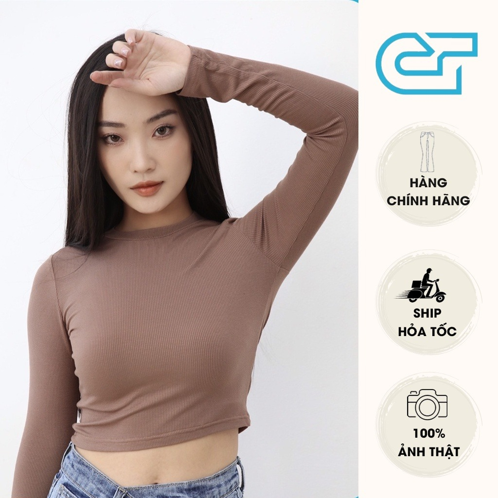 Áo croptop tay dài - Áo thun tay dài nữ cổ tròn dáng ôm CS07, CT JEANS