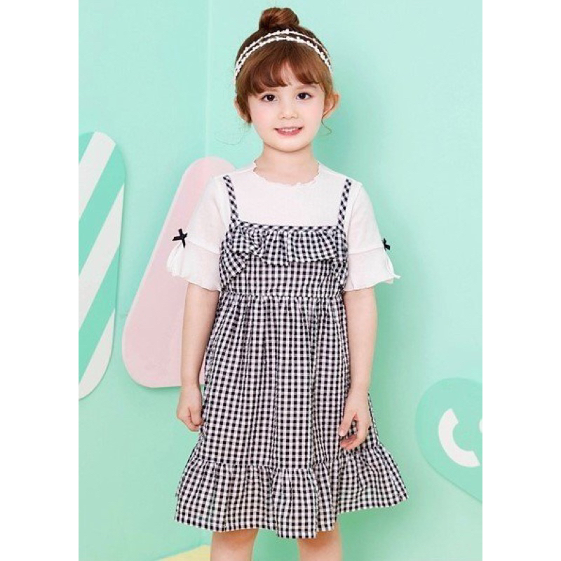 Đầm Jelispoon Việt Nam xuất Hàn caro đen phối áo trắng