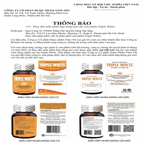 Chính Hãng  Viên Uống Triple White - Viên Uống Trắng Da Giảm Thâm Nám