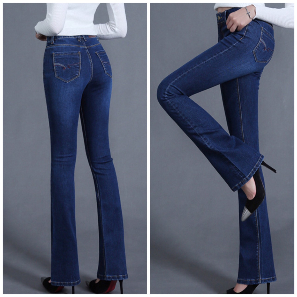 01 hạt nút nữ dùng làm khuya nút áo Quần Jeans Nữ Ống Bass Co Giãn, Quần Nữ Ống Loe Skinny Co Giãn