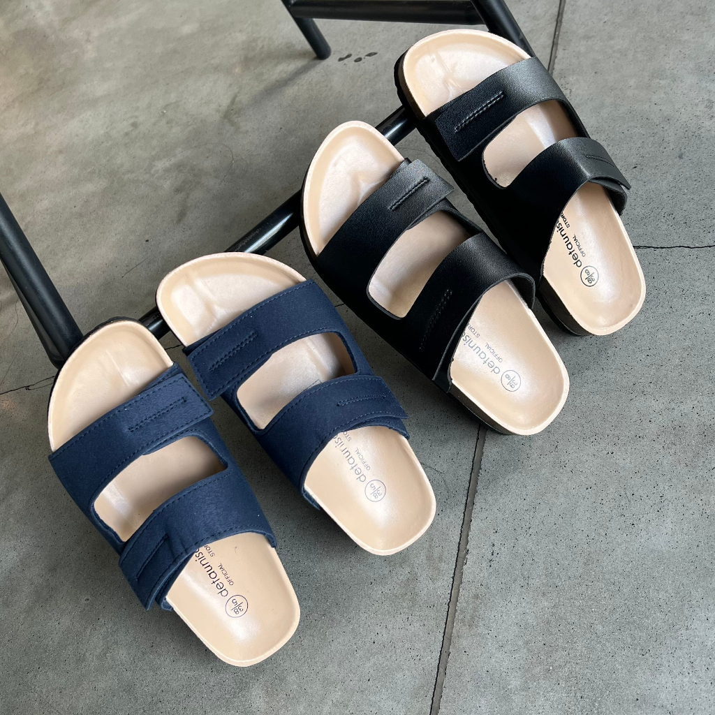 Dép Birken  đế trấu nam 2 quai ngang Detaunisex lót si kem - DETA25X