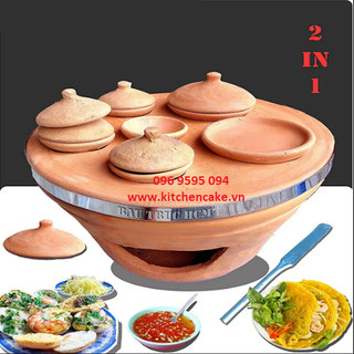 Lò bánh căn bánh xèo bằng đất nung, gốm bàu trúc, 2in1 - tặng 1 cây cạy chuyên dụng
