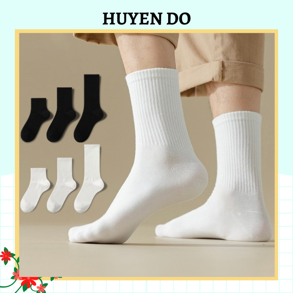 Tất vớ hai màu trắng đen trơn cổ ngắn trung cao cho cả nam và nữ chất cotton thấm hút mồ hôi (TNN01)