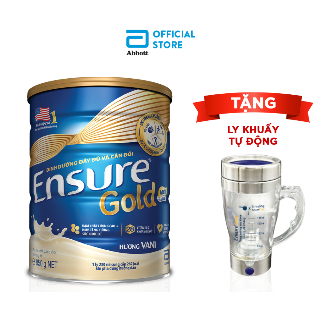 [Tặng ly khuấy tự động] Sữa bột Ensure Gold Vani (HMB) 850g