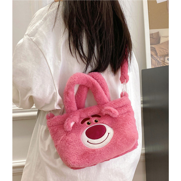 Túi đeo chéo tote cầm tay lông mịn mini hoạt hình gấu dâu kitty kuromi melody