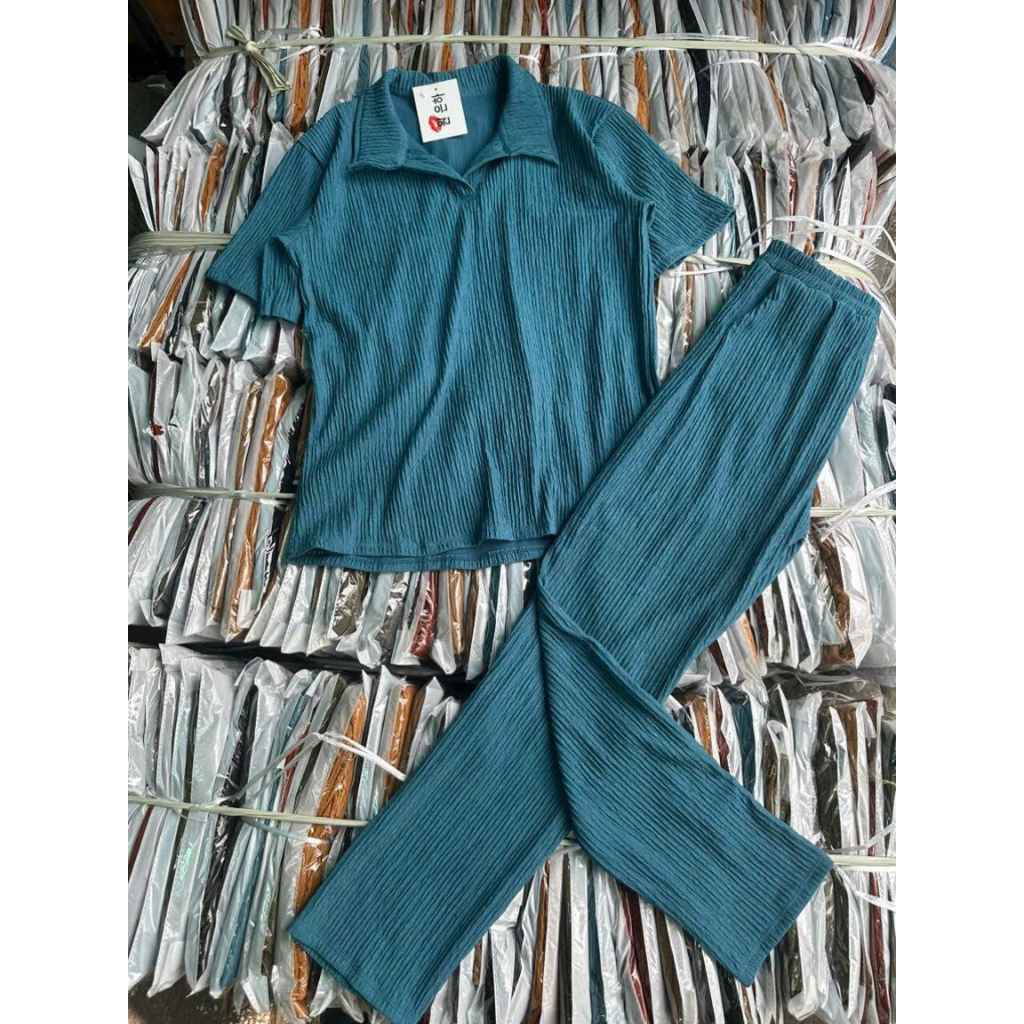 [5.5 Sales Freeship] Set bộ thun trơn basic quần dài, set áo thun from rộng cổ bẻ tay ngắn mix quần ôm nhiều màu TH