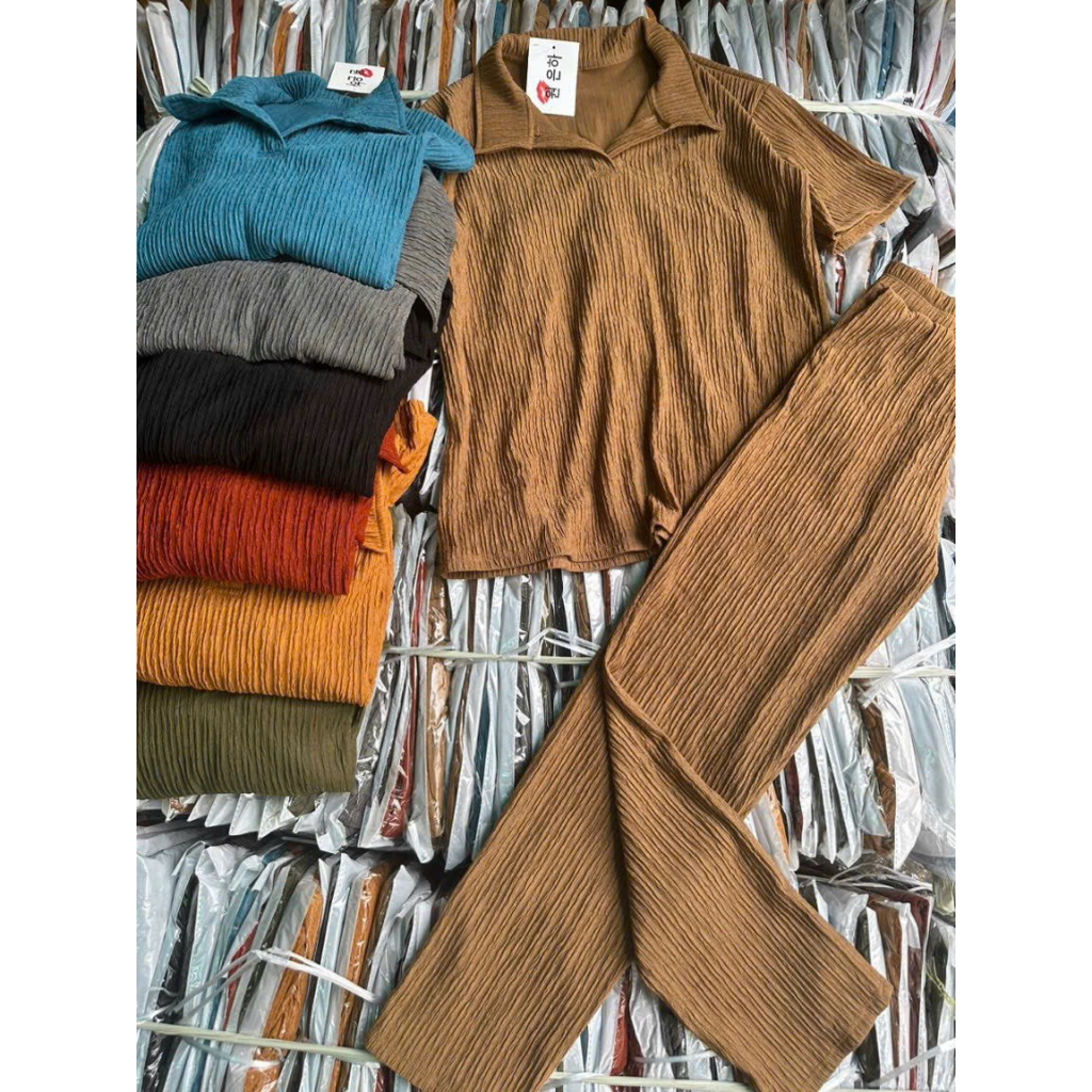 [5.5 Sales Freeship] Set bộ thun trơn basic quần dài, set áo thun from rộng cổ bẻ tay ngắn mix quần ôm nhiều màu TH