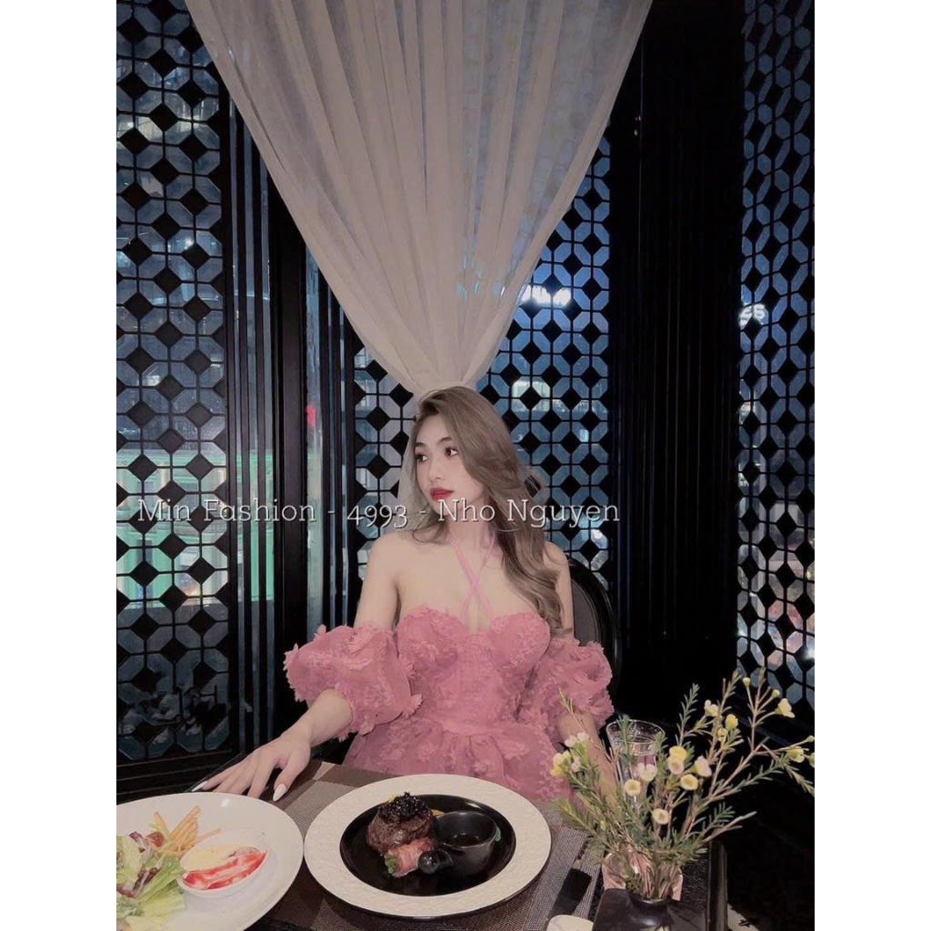 [5.5 Sales Freeship] Đầm tiểu thư nữ, đầm cúp ngưc tay phồng cột nơ ngực ôm eo dáng xòe chất xô bông sang chảnh TH