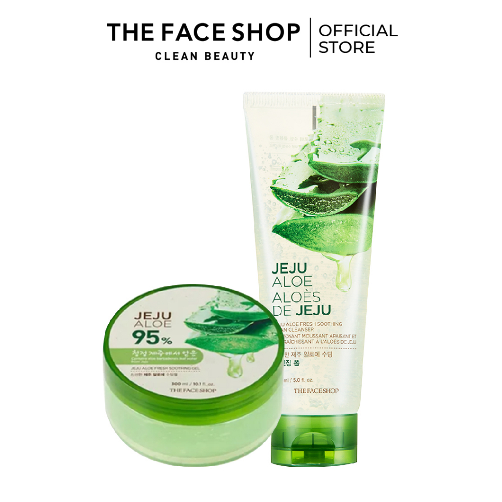 Combo Gel Dưỡng Da Đa Năng THE FACE SHOP Jeju 300ml+Sữa Rửa Mặt Làm Mềm Mịn Da 150ml