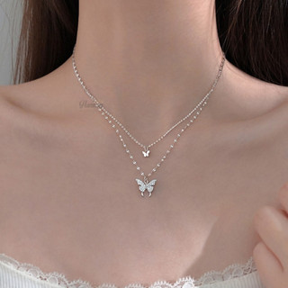 Dây chuyền bạc 925 vòng cổ nữ mạ vàng dây kép mặt hồ điệp đính đá sang chảnh, độc đáo VC80 | HARMONY ACCESSORIES