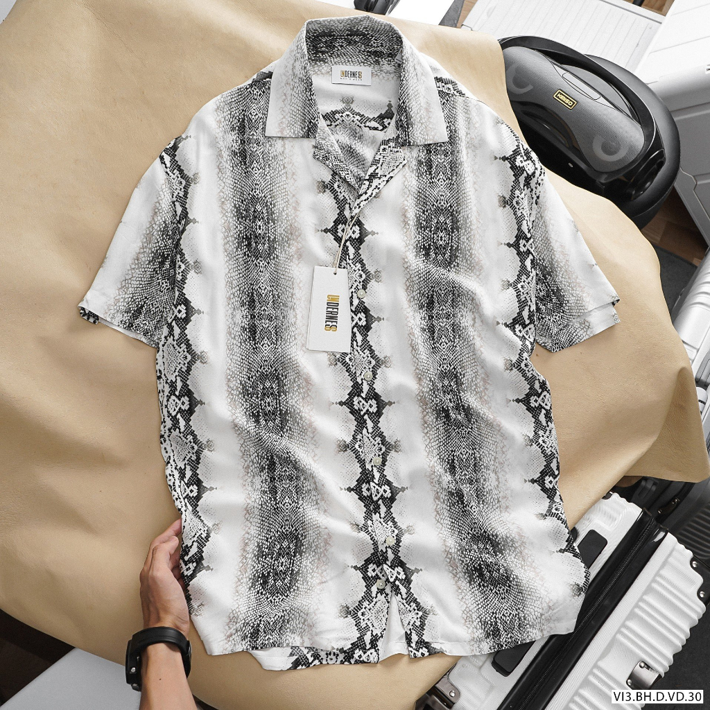 Áo sơ mi hè PIJAMA họa tiết cao cấp tay ngắn chất vải lụa, không nhăn, thấm hút, thoáng khí, hoạ tiết - SMUN6