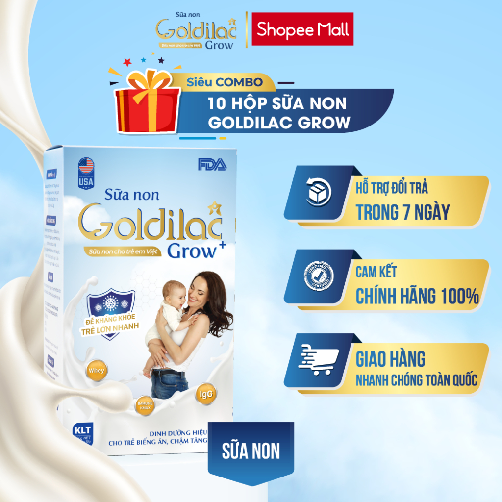 COMBO 10 Sữa Non GOLDILAC GROW+ 280G - Kích thích Hệ Tiêu Hoá Giúp Bé Thèm Ăn, Tăng Cân, Tăng Chiều Cao, Tăng Đề Kháng