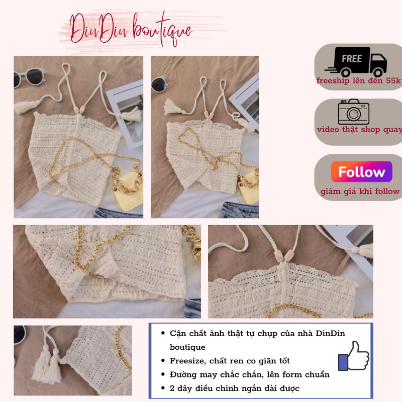 Áo yếm ren croptop màu be cột dây cổ sexy cá tính freesize 55kg đồ về, ( Kèm ảnh thật trải sàn ạ) | BigBuy360 - bigbuy360.vn