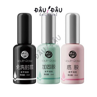 Bộ 3 base top cứng móng hoa hồng Youth Rose loại 1 - Gel liên kết, cứng móng, phủ bóng hoa hồng