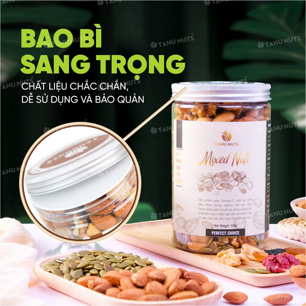 Hạt dinh dưỡng mix 6 loại TANU NUTS, hạt ngũ cốc bà bầu granola ăn kiêng giảm cân 350gr/500gr