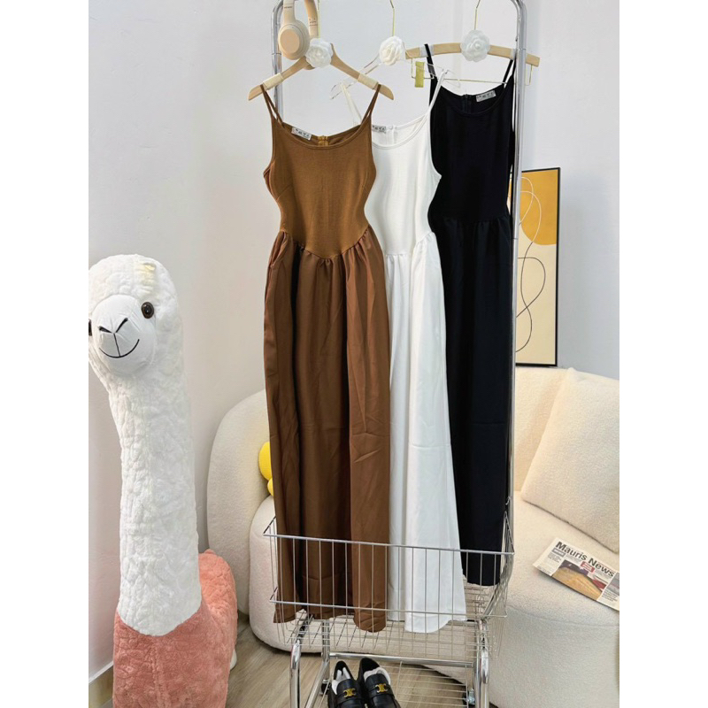 Đầm Dây Gân Phối Kate Form Maxi Basic CGZR