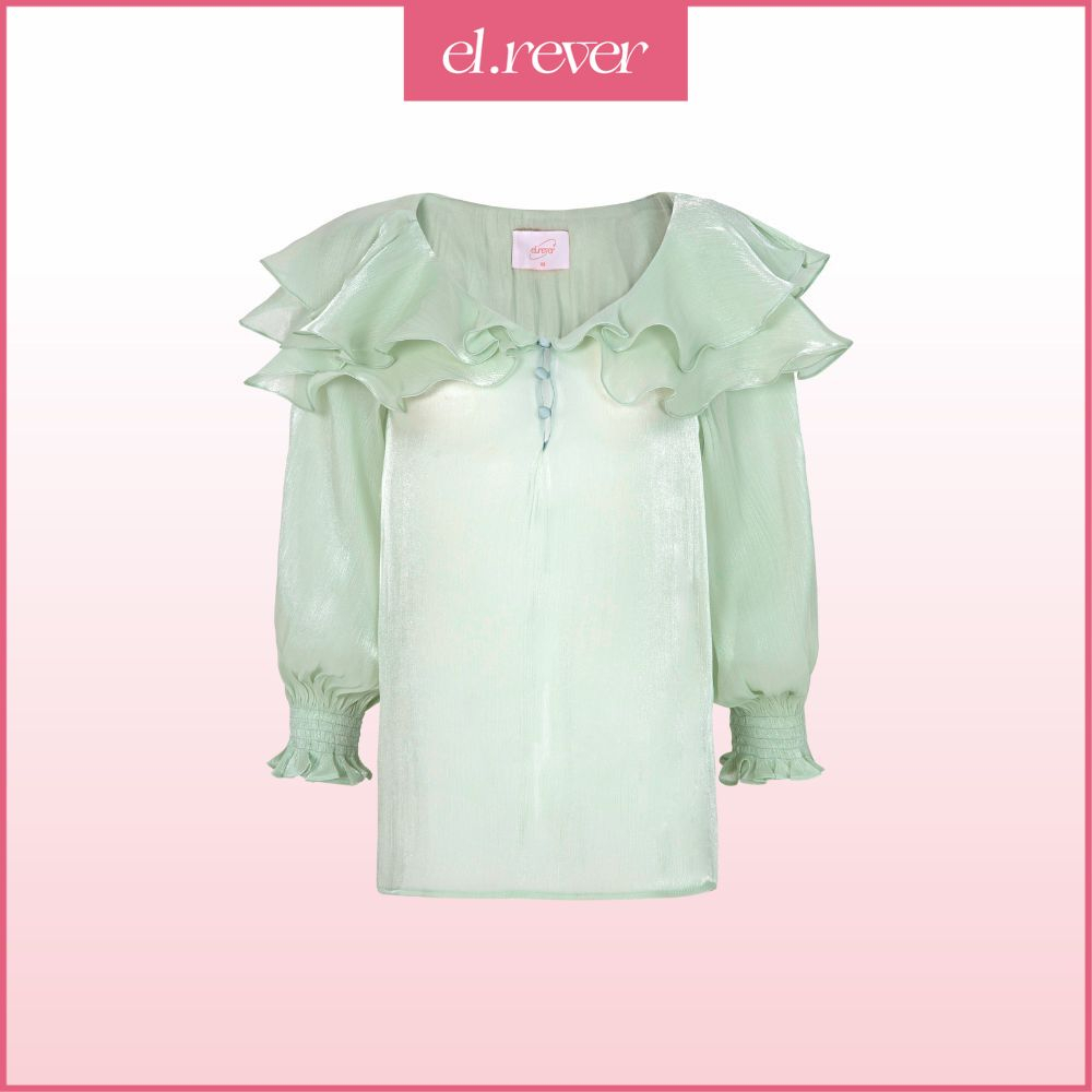 ELRÊVER - Áo kiểu nữ thiết kế tay bồng - Màu xanh mint - 0422T07