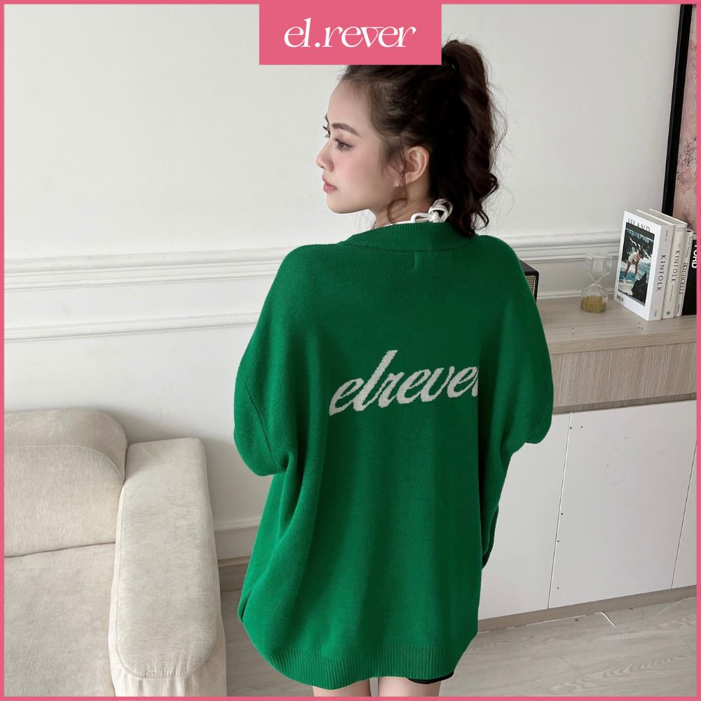 ELRÊVER - Áo khoác cardigan nữ len dệt kim họa tiết chữ thêu EL.RÊVER - Màu xanh lá - 0322C01