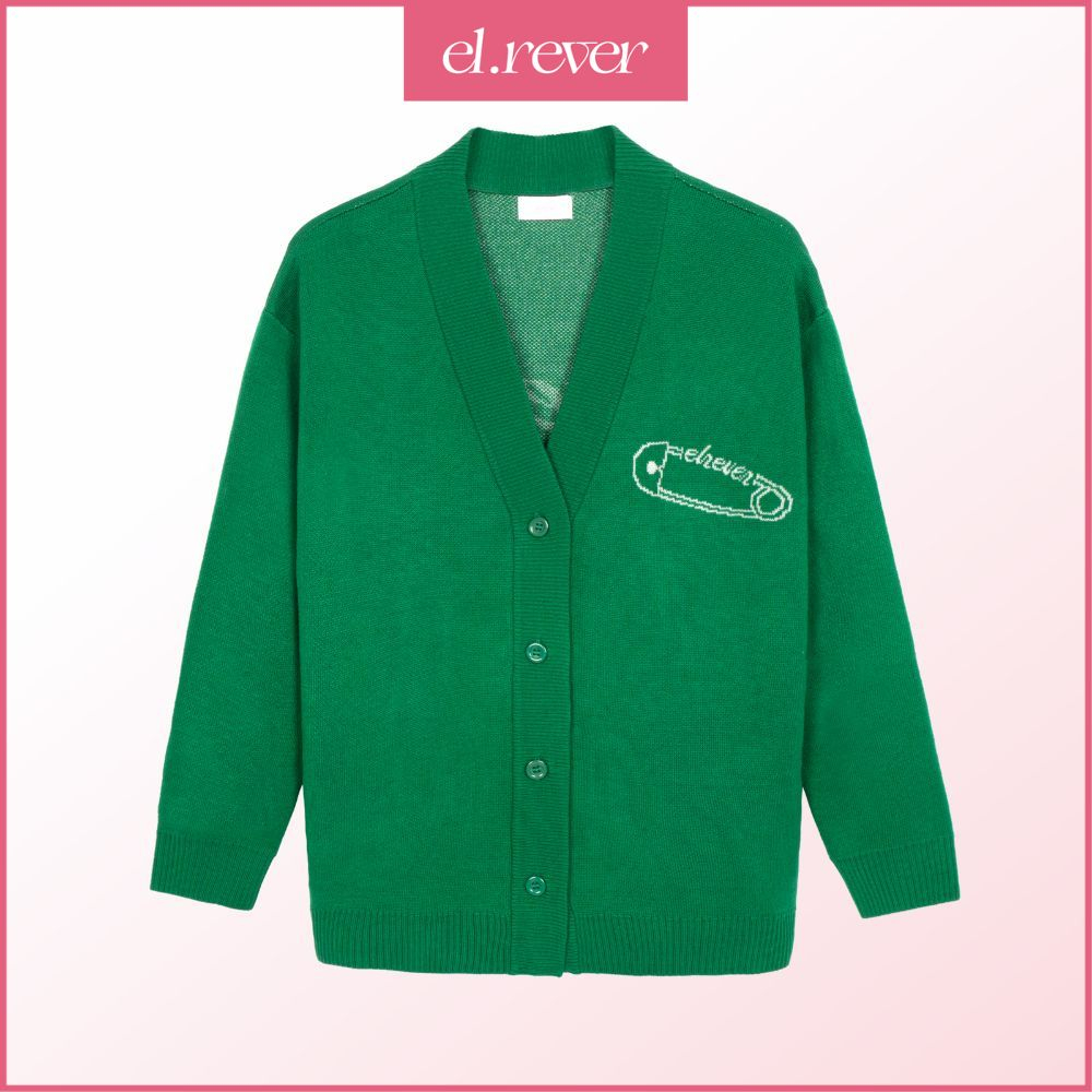ELRÊVER - Áo khoác cardigan nữ len dệt kim họa tiết chữ thêu EL.RÊVER - Màu xanh lá - 0322C01