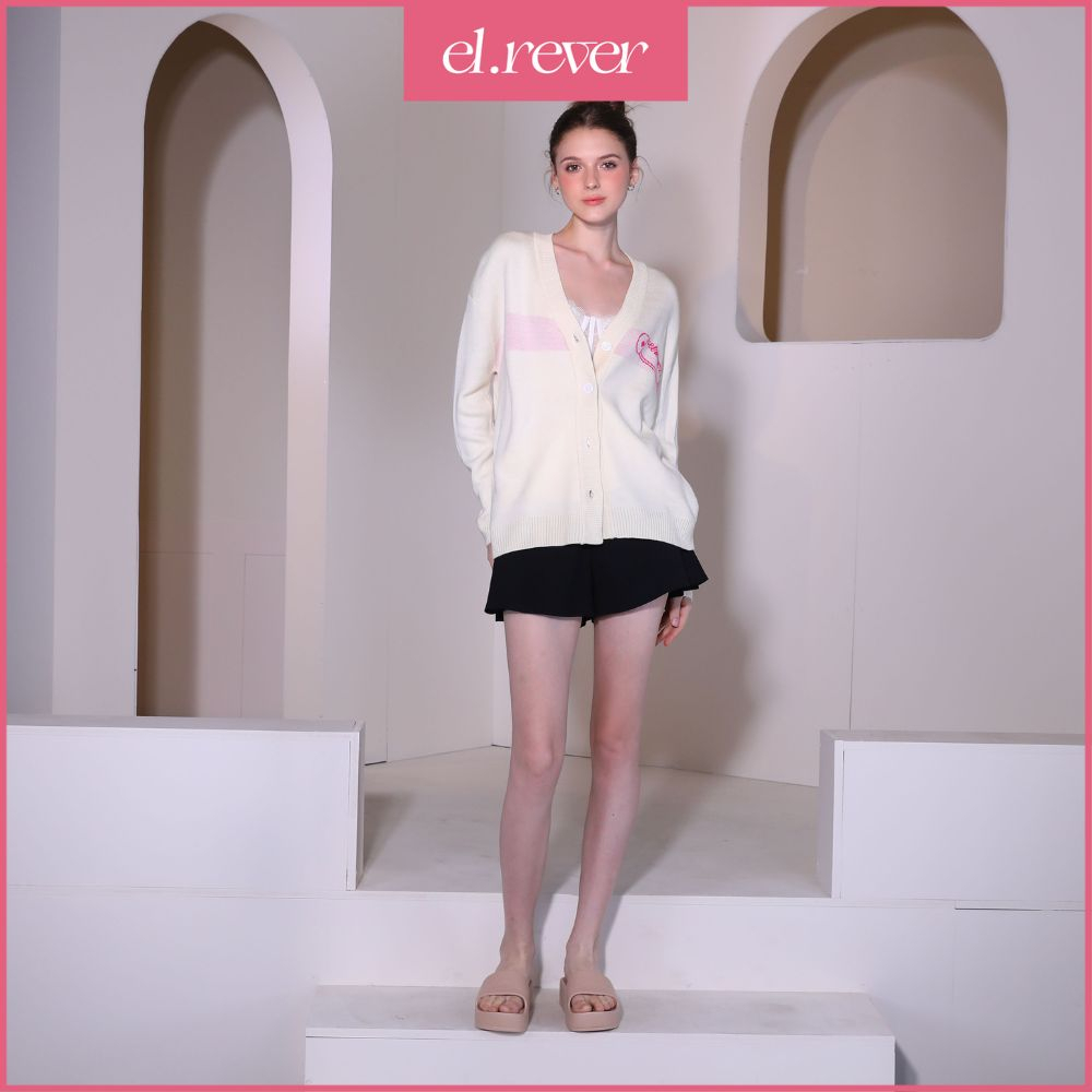 EL.RÊVER - Áo khoác cardigan nữ len dệt kim họa tiết chữ thêu EL.RÊVER - Màu kem - 0322C02