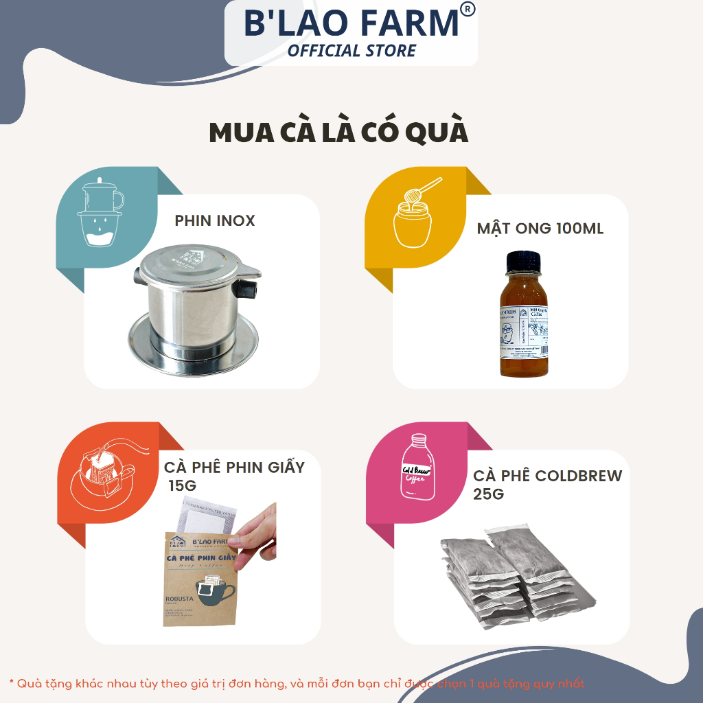 Cà phê ROBUSTA NATURAL rang mộc nguyên chất B'Lao Farm cafe đặc sản vị đắng đầm thơm trái cây chín hậu ngọt túi giấy.