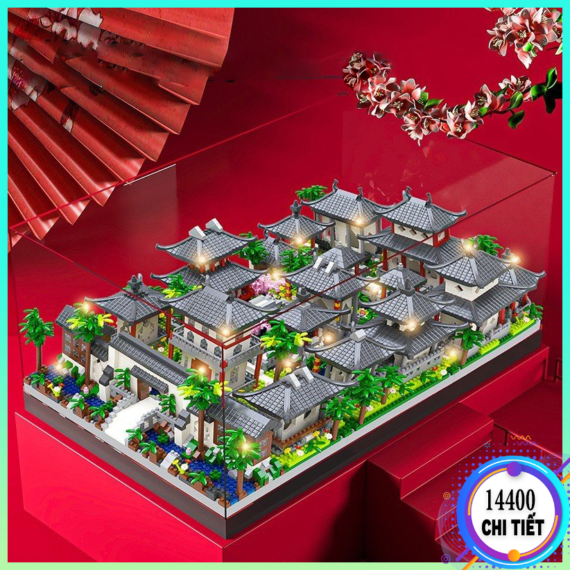 Bộ đồ chơi lắp ráp lego Vườn Tô Châu, Mô hình Lego xếp hình vườn kiến trúc cổ điển có lego hoa anh đào