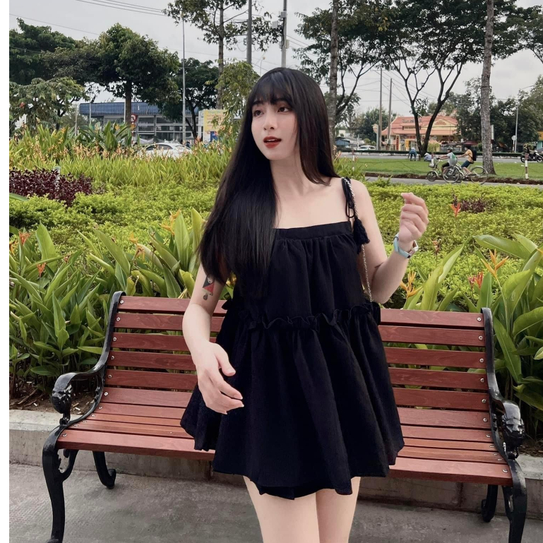Áo hai dây cột nơ vai xinh xắn dáng babydoll thời trang sang chảnh xinh xắn dành cho các nàng đi chơi du lịch sang chảnh