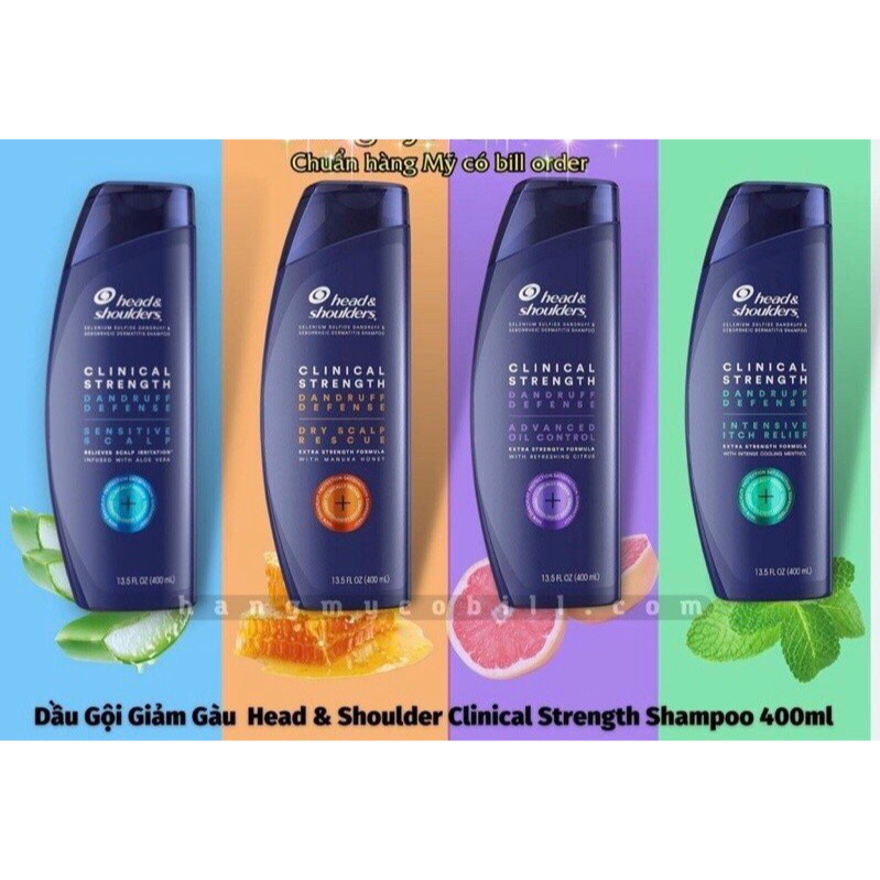HEAD MỸ GIẢM GÀU, NẤM, DẦU GỘI HEAD & SHOULDERS MỸ CLINICAL STRENGTH 400ML