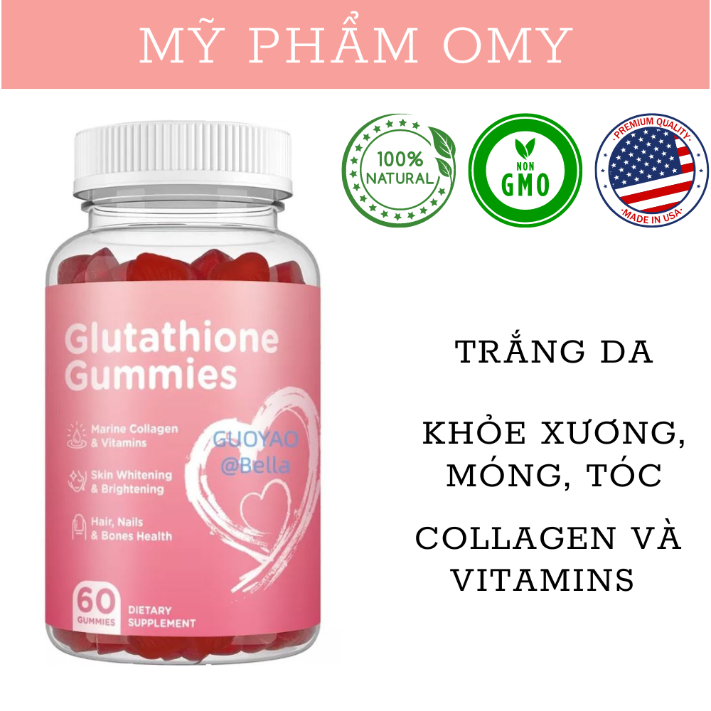 Kẹo trắng da Glutathione 1000mg bổ sung thêm Collagen vitamin C,E,B12,axit folic