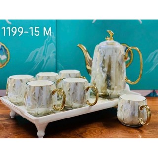Ấm chén Bộ ấm chén gốm sứ men cao cấp màu Vân ánh trai