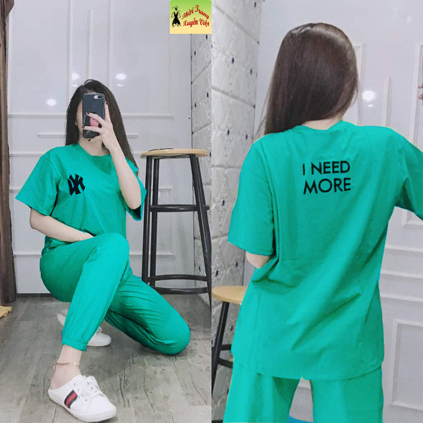 Đồ bộ thun nử set quần dài ống rộng bo lai áo trễ vai I NEED MORE chất vải thun 4chiều dc làm tại xưởng ko qua trunggian