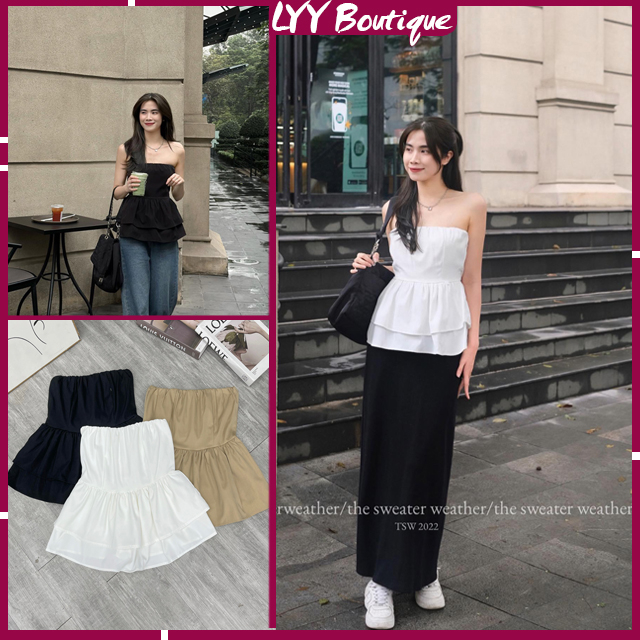 Áo quây trơn peplum chun lưng 2 tầng, áo quây trơn vải thô mềm hàng Quảng Châu LYY BOUTIQUE