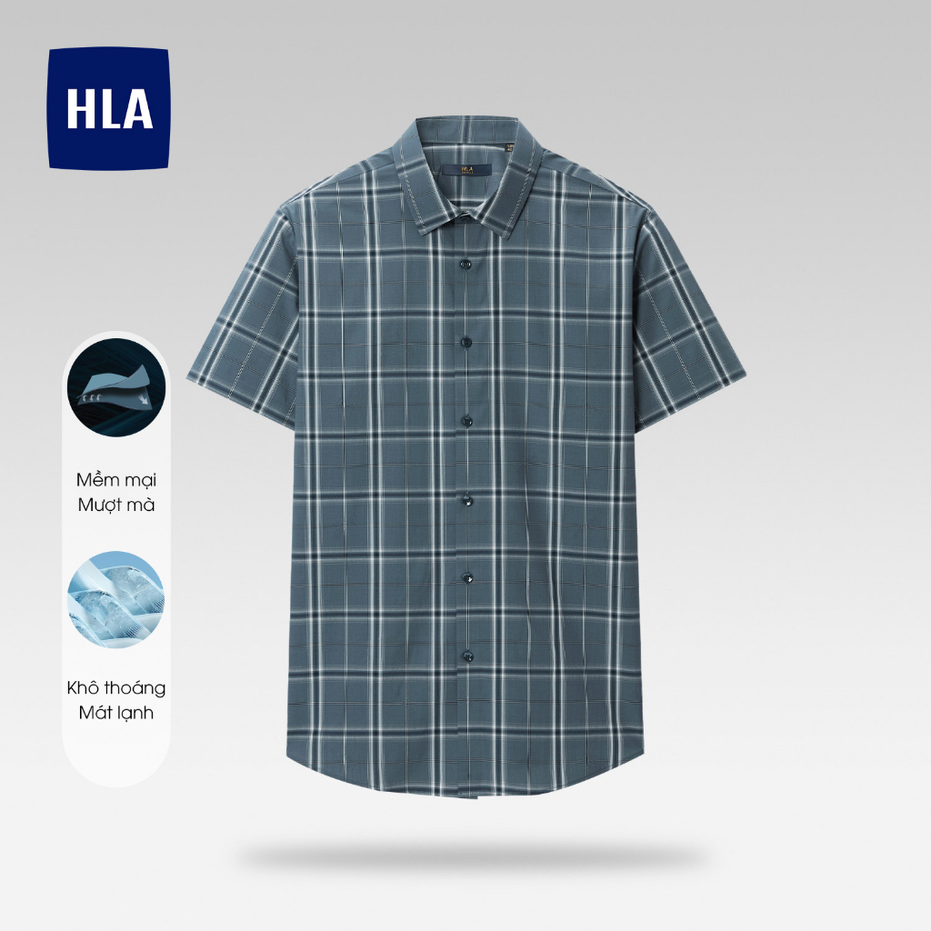 HLA - Áo sơ mi ngắn tay nam kẻ sọc vải mềm mịn thoáng mát cao cấp Soft & cool check pattern short sleeves Shirt
