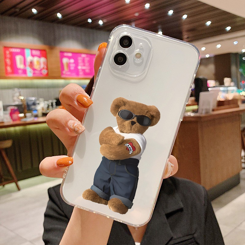 Ốp Điện Thoại hình chú gấu siêu ngầu Cho iP 13 12 7 8 Plus X Xr Xs Max 11 12 Pro Max u807