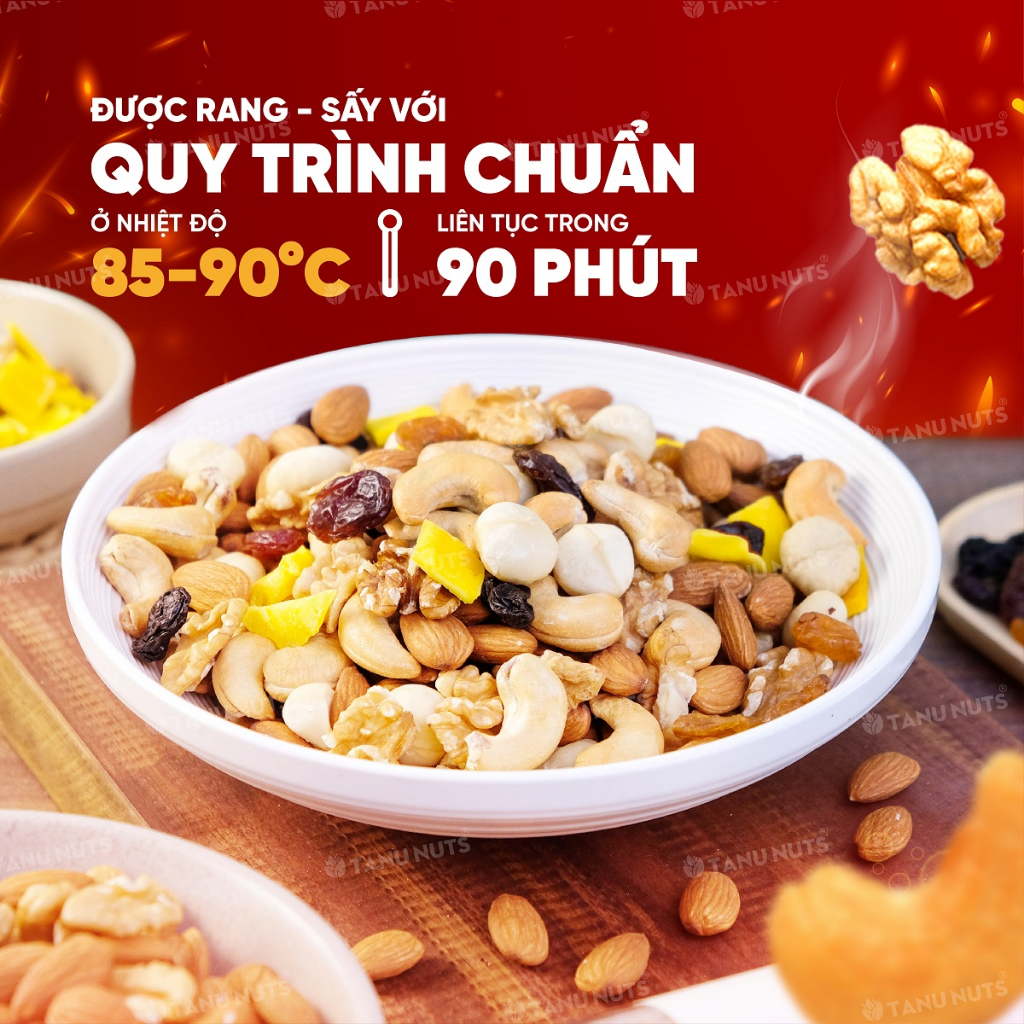 Hạt dinh dưỡng mix 7 loại TANU NUTS hũ 350gr, ngũ cốc bà bầu gồm macca, óc chó, hạnh nhân, điều, nho, xoài, việt quất.