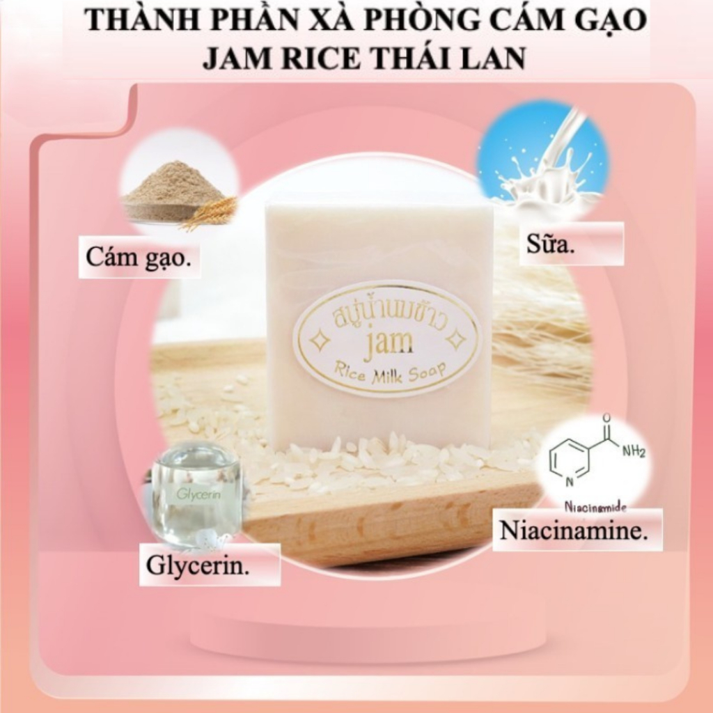 Xà Phòng Tắm Cám Gạo Jam Xà Bông Cục Thái Lan Trắng Da Giảm Mụn 65g