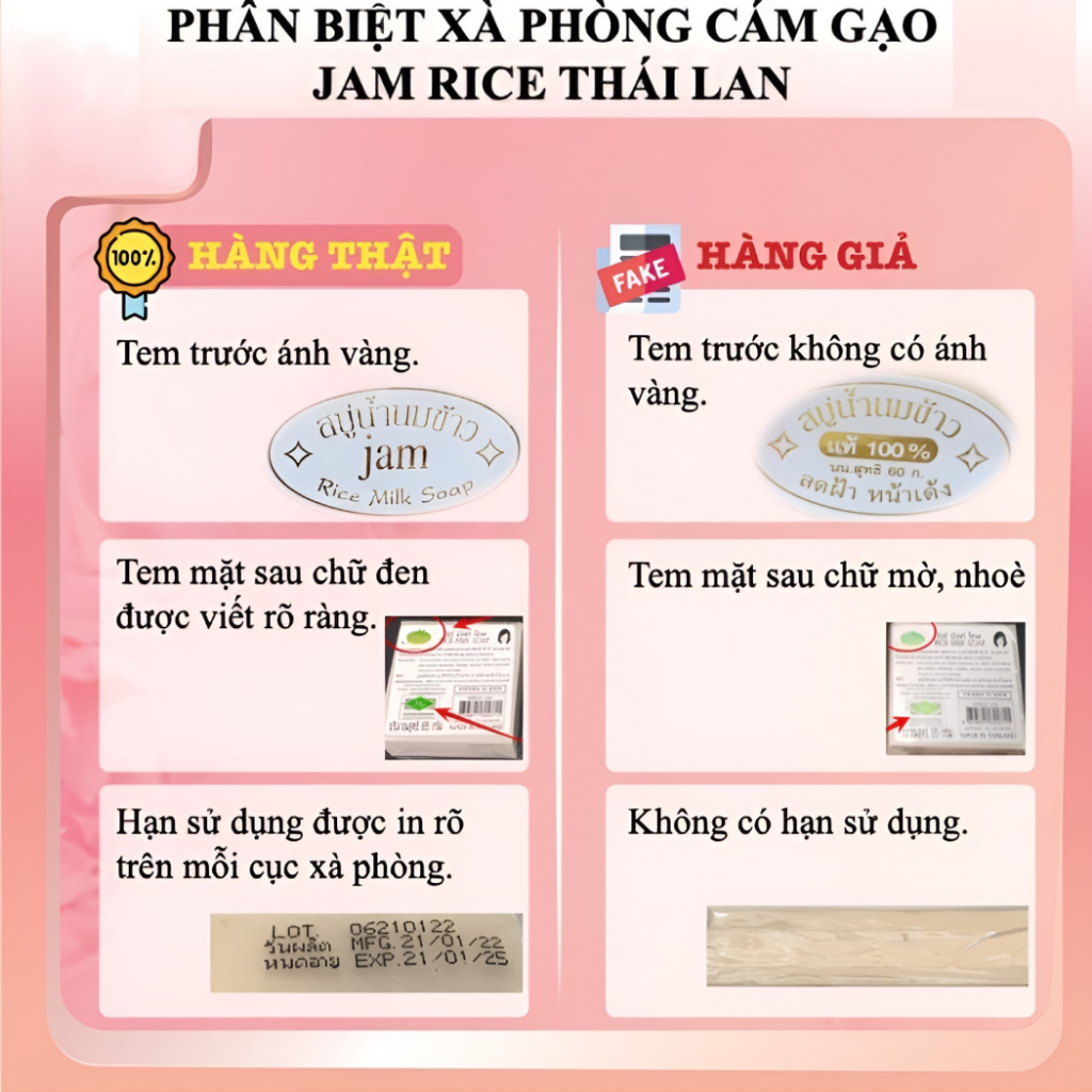 Xà Phòng Tắm Cám Gạo Jam Xà Bông Cục Thái Lan Trắng Da Giảm Mụn 65g