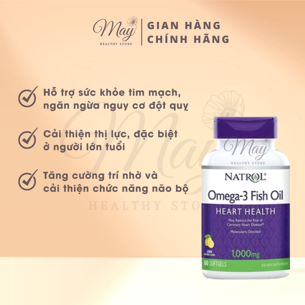 Viên Uống Dầu Cá Natrol Omega-3 Fish Oil, Hỗ Trợ Sức Khỏe Tim Mạch Heart Health 1000mg (Lọ 60 Viên)