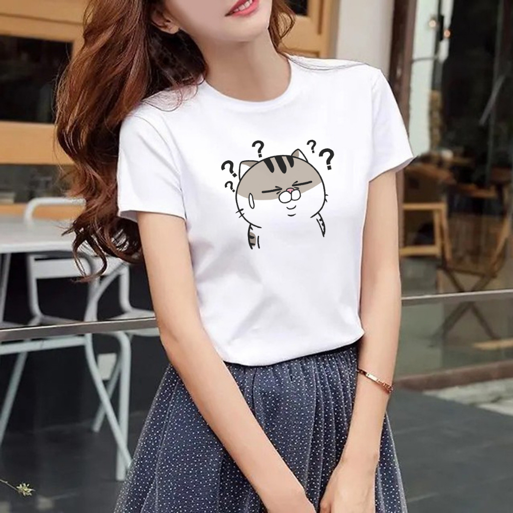 Áo Thun Nữ hàn quốc tay ngắn cổ tròn Hình Con Mèo Ami Fat