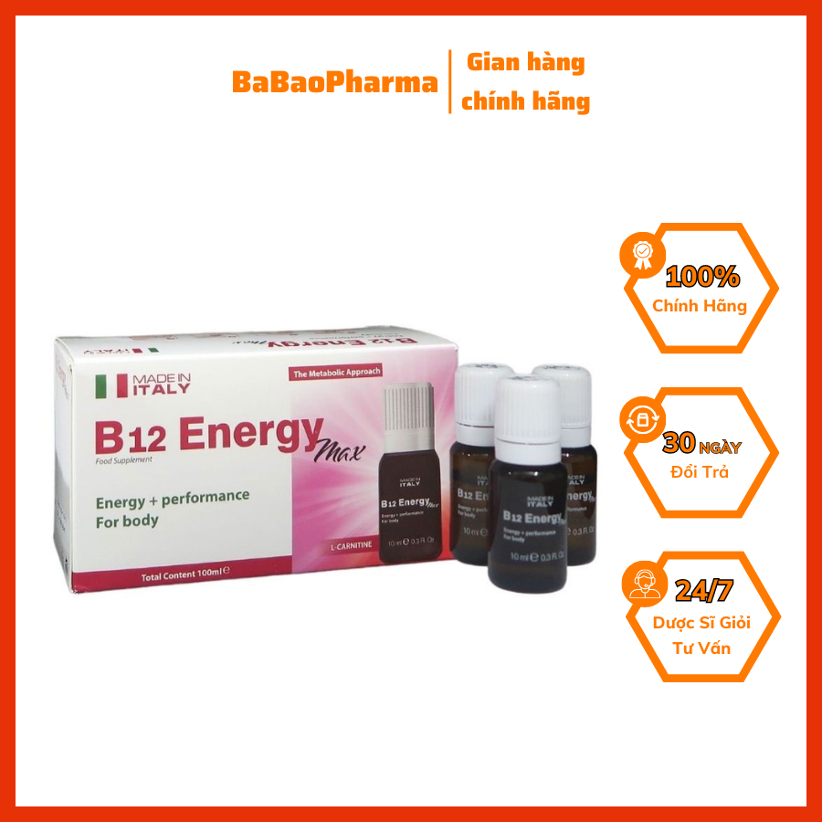 (FreeShip) B12 ENERGY MAX - Bổ xung acid amin, Vitamin B12, Cung Cấp Năng Lượng, Tăng Cường Sức Khỏe HỘP 10 LỌ
