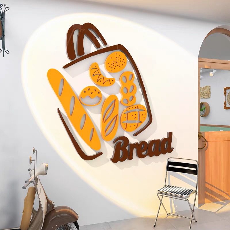 tranh dán tường mica dán nổi bánh mì trang trí tiệm bánh, quán cafe, trà sữa, quầy bánh, cửa ra vào