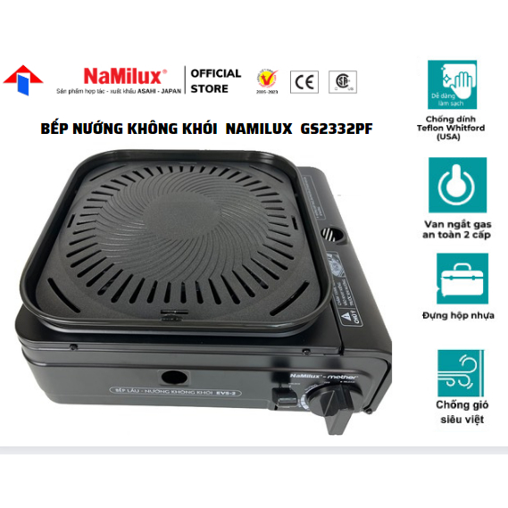 Bếp Gas Mini Nấu &amp; Nướng Không Khói Namilux GS2332PE/ VỈ TIÊU CHUẨN MỸ / Mother GS2332PE