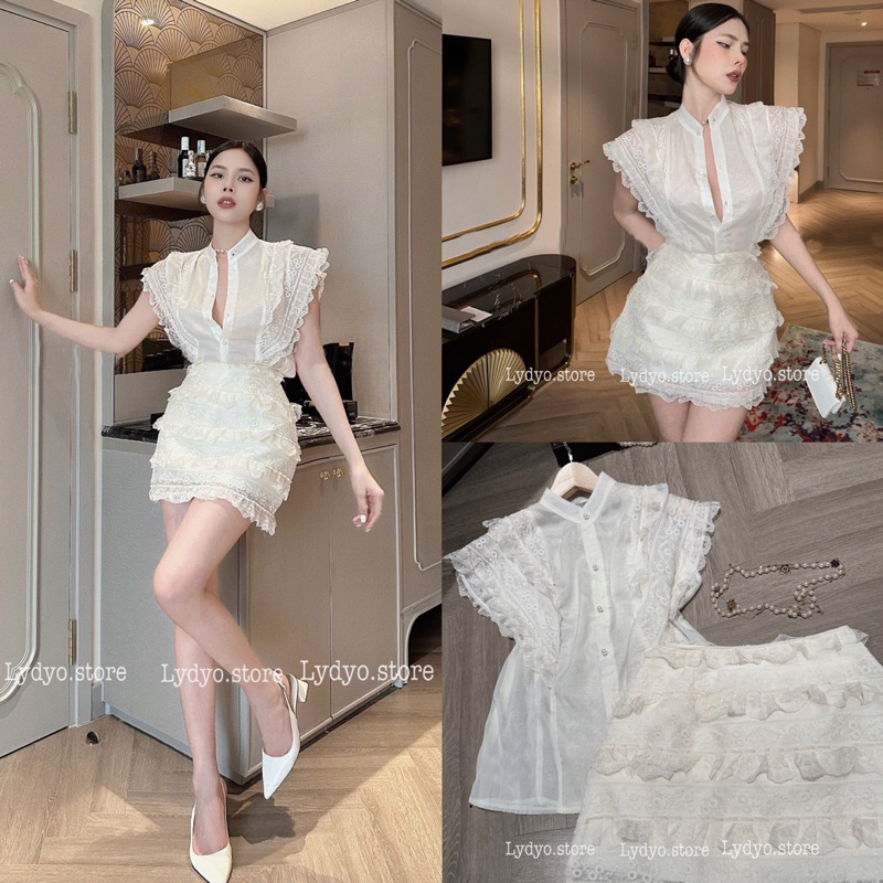 Set váy đầm ren voan tơ bèo, thiết kế tay hến cao cấp