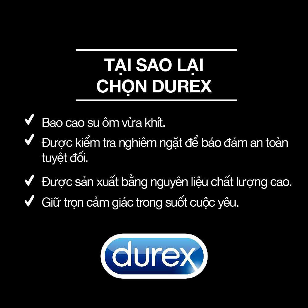 Bộ bao cao su Durex Kingtex ôm sát, bôi trơn size 49mm, hộp 12 bao