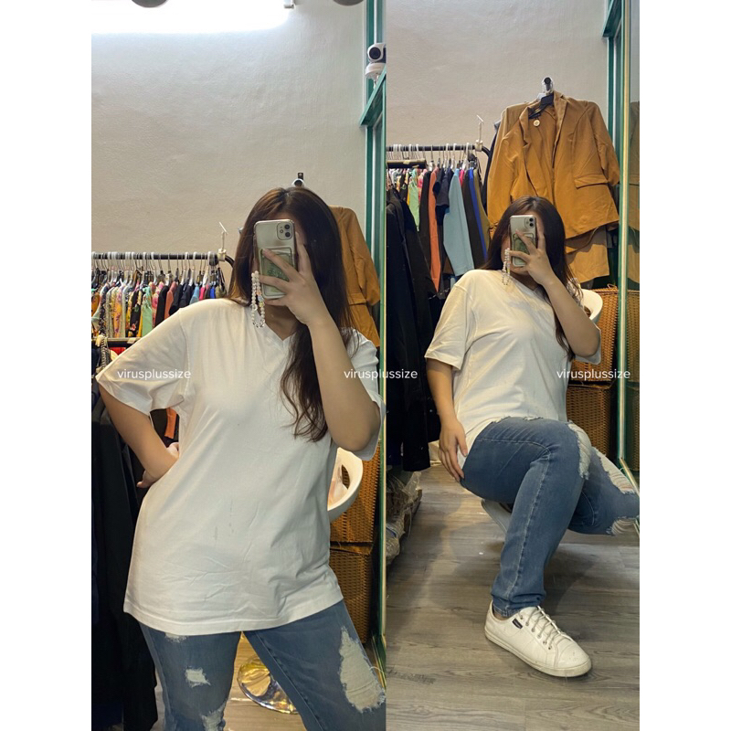 Áo Thun Trắng Cổ Tim/Cổ Tròn Eddie Bigsize