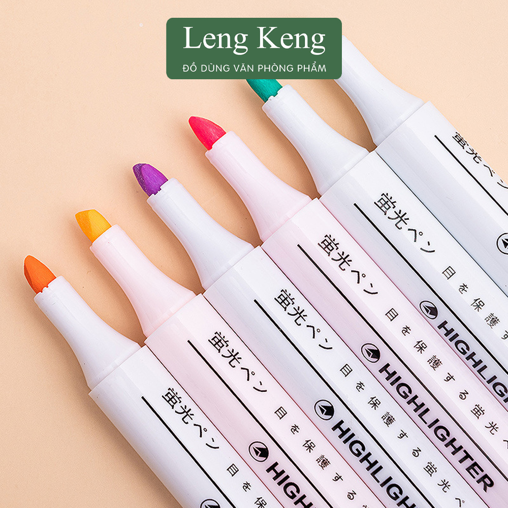 Bút dạ quang bộ 6 màu highlight pastel văn phòng phẩm Leng Keng đánh dấu nhớ dòng HP7251