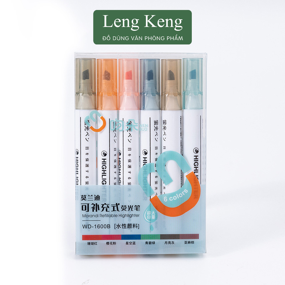 Bút dạ quang 6 màu highlight pastel văn phòng phẩm Leng Keng đánh dấu nhớ dòng HP7251