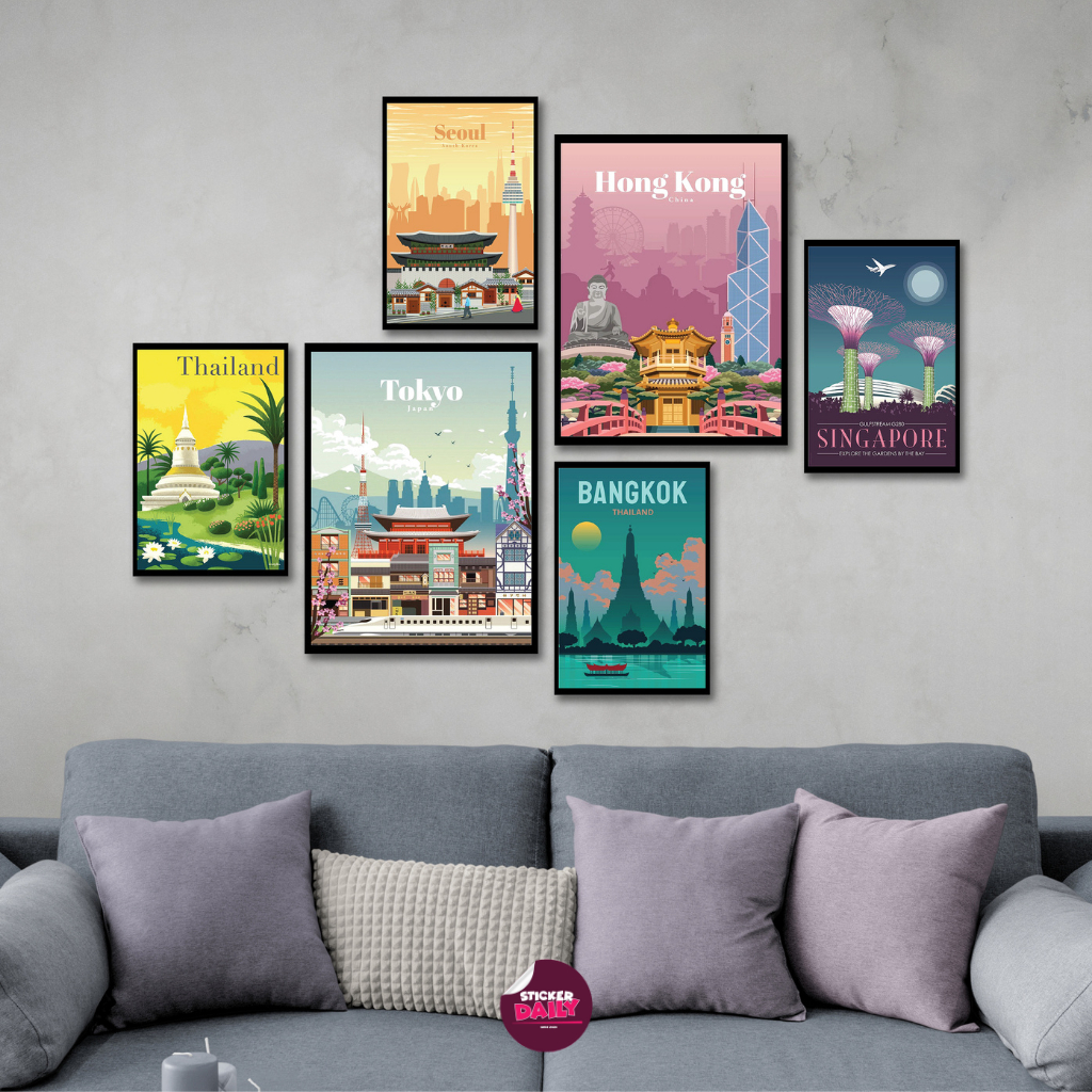 Set 6 tranh dán tường, sẵn băng keo 2 mặt, tranh fomex decor dán tường chủ đề Tổng hợp, độc quyền Stickerdaily